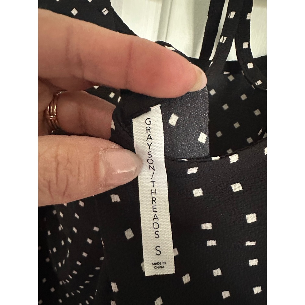 Grayson Threads BlackW/hite Polka Dot Tie Back‎ Long Bell Sleeve Top Womens S - Picture 7 of 7